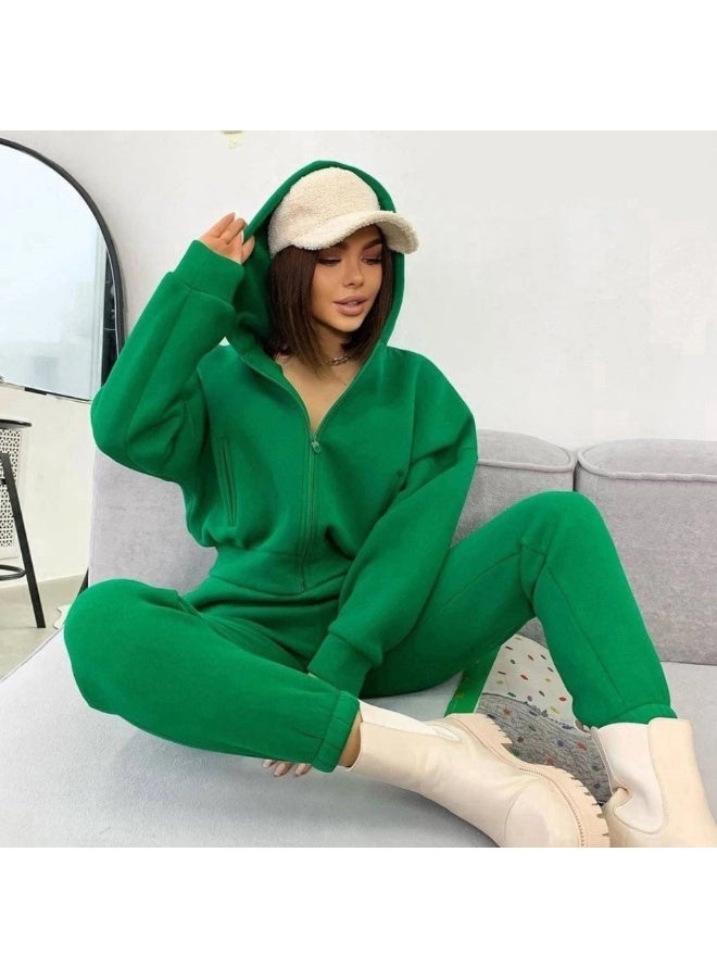 NIBEMINENT Fashion Solid Sports Suit Casual Zipper Hooded Sweatshirt Coat Elastic Waist Small Leg Pants Two Piece Set Autumn Lady - Image 1