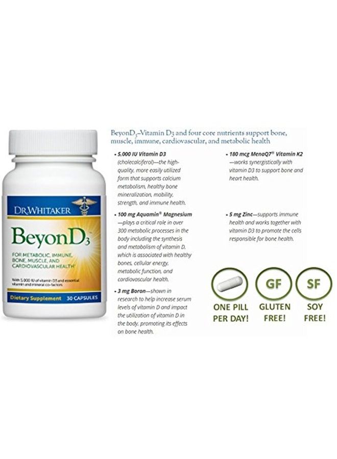 Dr. Whitaker BeyonD3 - Vitamin D3 Supplement 5,000 IU Plus Boron, Vitamin K2, Magnesium & Zinc - Supports Immune Health, Calcium Metabolism & Bone Mineralization (30 Capsules) - Image 4