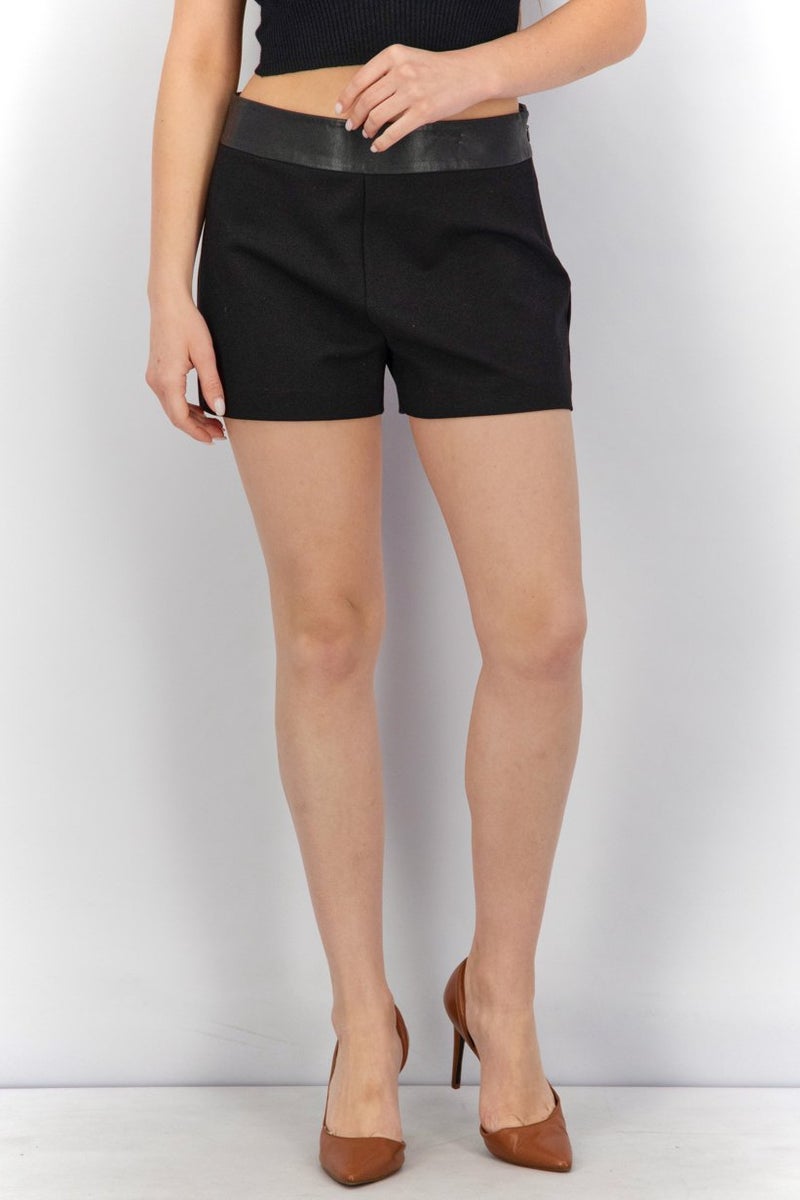 Marciano Women Side Zipper Pull,On Plain Shorts, Black - Image 1
