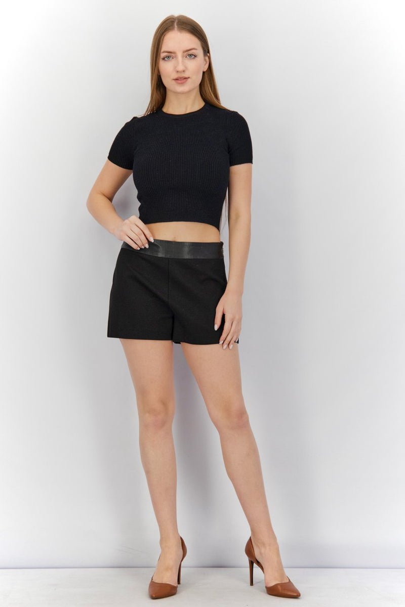 Marciano Women Side Zipper Pull,On Plain Shorts, Black - Image 4