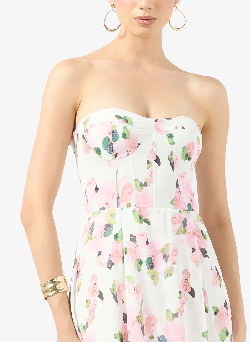 Ginger Boutique Sweetheart Neckline Corset Bodice Floral Dress with Slit