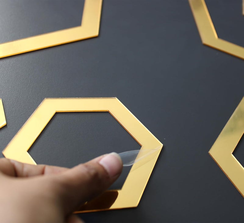 VAH- Kya Bat Hai !! VAH Kya Bat Hai Golden Hexagonal Mirror Stickers for Wall Acrylic Mirror Wall Mirror 3D Stickers Wall Stickers for Room Hall Home and OfficeSet of 24 Pieces  - Image 3