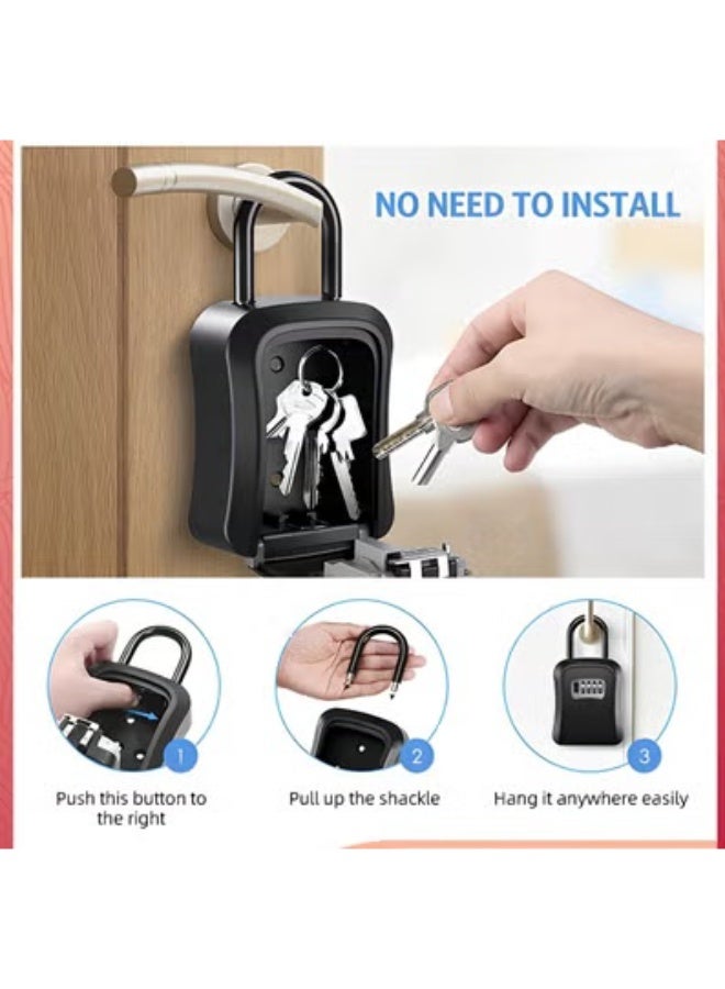 EETU Key Lock Box,Portable Combination Lockbox Wall-Mounted Key Storage Box For House Keys,Resettable Code Safe Security Lock Box For Home,Office,Apartment Spare Key Storage,1 Pack,Pure Black - Image 3