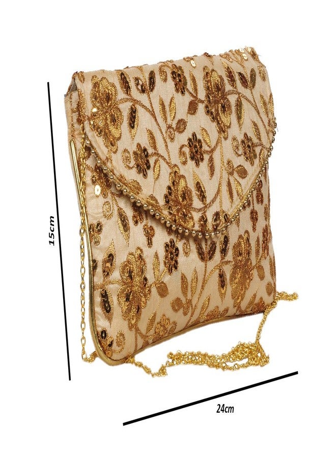SuneshCreation Women's Golden Handbag | Bridal Clutch - Image 5