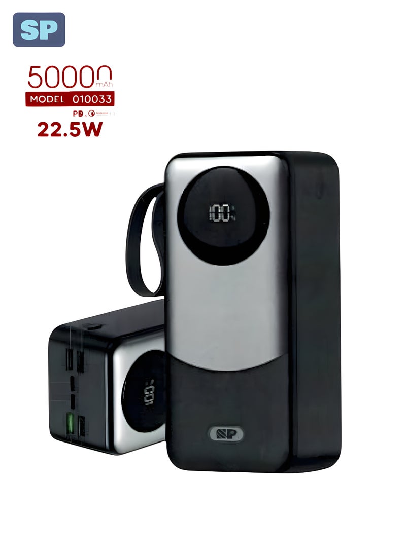 أس بي باور بانك فائق السعة 50,000 مللي أمبير – شحن سريع PD وQC3.0 | منافذ متعددة USB وType-C | بطارية محمولة عالية الأداء - Image 3