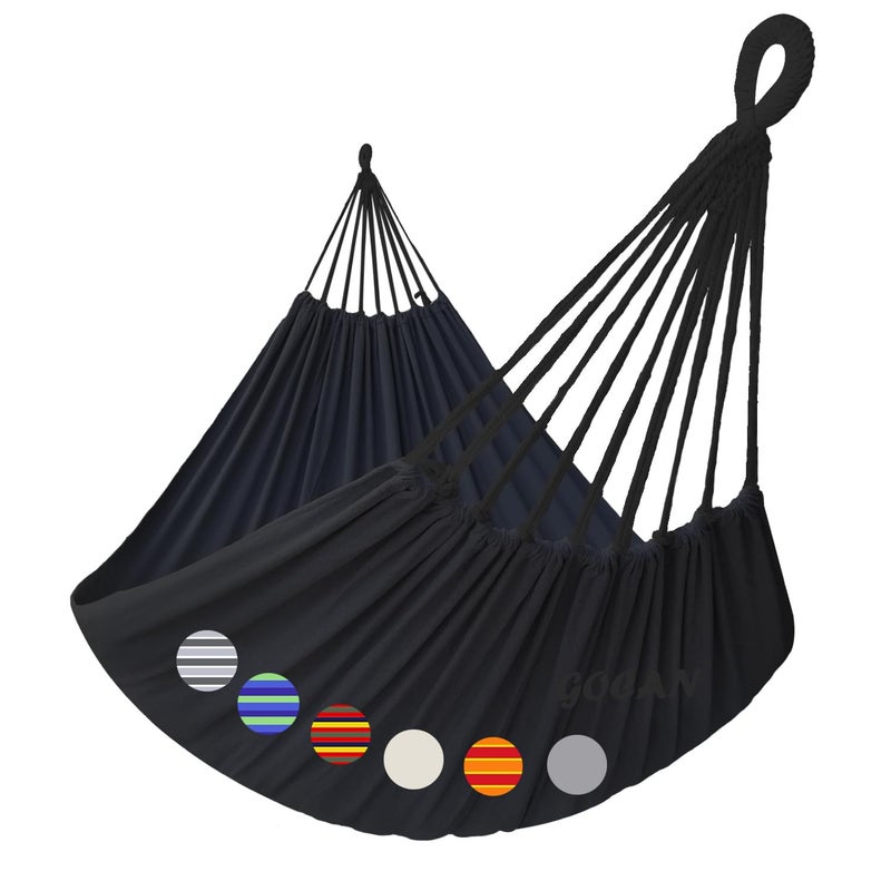 GOCAN Double Hammock 2 Person Extra Large 330X150cm Load Capacity 600Pound Canvas Cotton Hammock for Patio Porch Garden Backyard Lounging Outdoor and Indoor XXL(Black) - Image 1