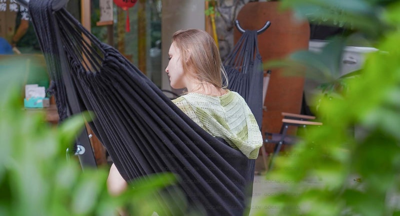 GOCAN Double Hammock 2 Person Extra Large 330X150cm Load Capacity 600Pound Canvas Cotton Hammock for Patio Porch Garden Backyard Lounging Outdoor and Indoor XXL(Black) - Image 5