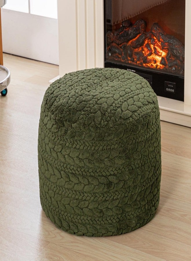 Poofieotto Unstuffed Ottoman Pouf Cover - Round Faux Fur Footstool Plush Floor Pouf (No Filler Included) Perfect for Living Room, Bedroom, or Office Lounge (Green, 20x20x15 in) - Image 1