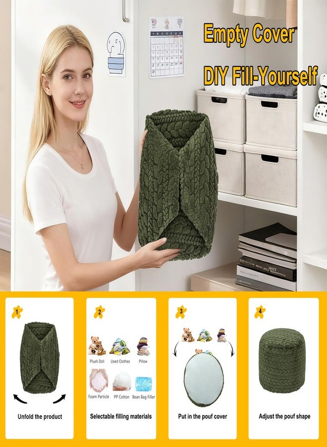 Poofieotto Unstuffed Ottoman Pouf Cover - Round Faux Fur Footstool Plush Floor Pouf (No Filler Included) Perfect for Living Room, Bedroom, or Office Lounge (Green, 20x20x15 in) - Image 2