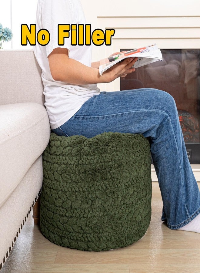Poofieotto Unstuffed Ottoman Pouf Cover - Round Faux Fur Footstool Plush Floor Pouf (No Filler Included) Perfect for Living Room, Bedroom, or Office Lounge (Green, 20x20x15 in) - Image 5