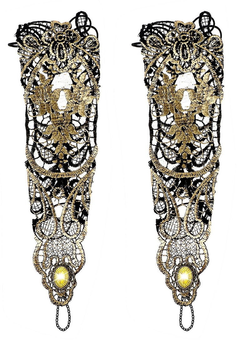 SYOSI Bronzing Fingerless Lace Gloves Gold Steampunk Floral Lace Mesh Long Gloves Vintage Fingerless Gloves - Image 1