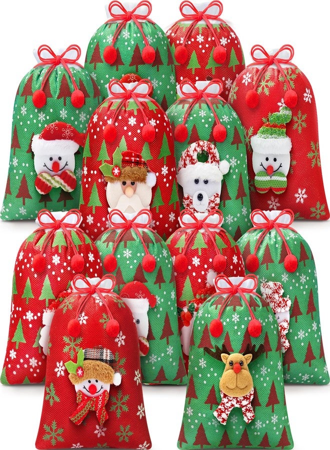 FLOE 12Pcs Christmas Gift Doll Bags with Drawstring, 8x10in 3D Christmas Goody Gift Bags Small Fabric Xmas Candy Bag, Burlap Treat Xmas Reusable Gifts Wrapping Bag Holiday Party Favors Decor Santa Sacks - Image 1
