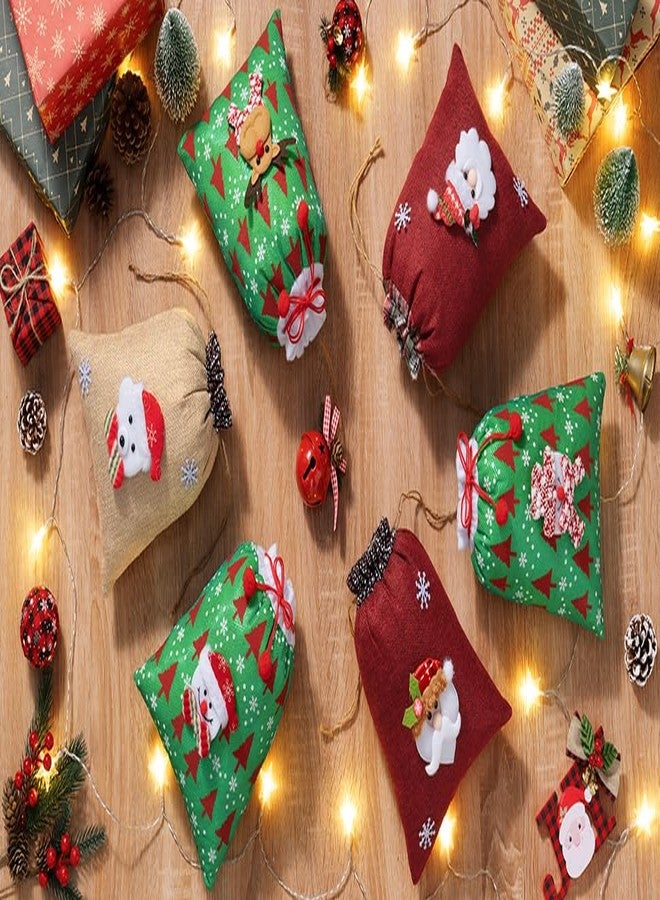 FLOE 12Pcs Christmas Gift Doll Bags with Drawstring, 8x10in 3D Christmas Goody Gift Bags Small Fabric Xmas Candy Bag, Burlap Treat Xmas Reusable Gifts Wrapping Bag Holiday Party Favors Decor Santa Sacks - Image 5