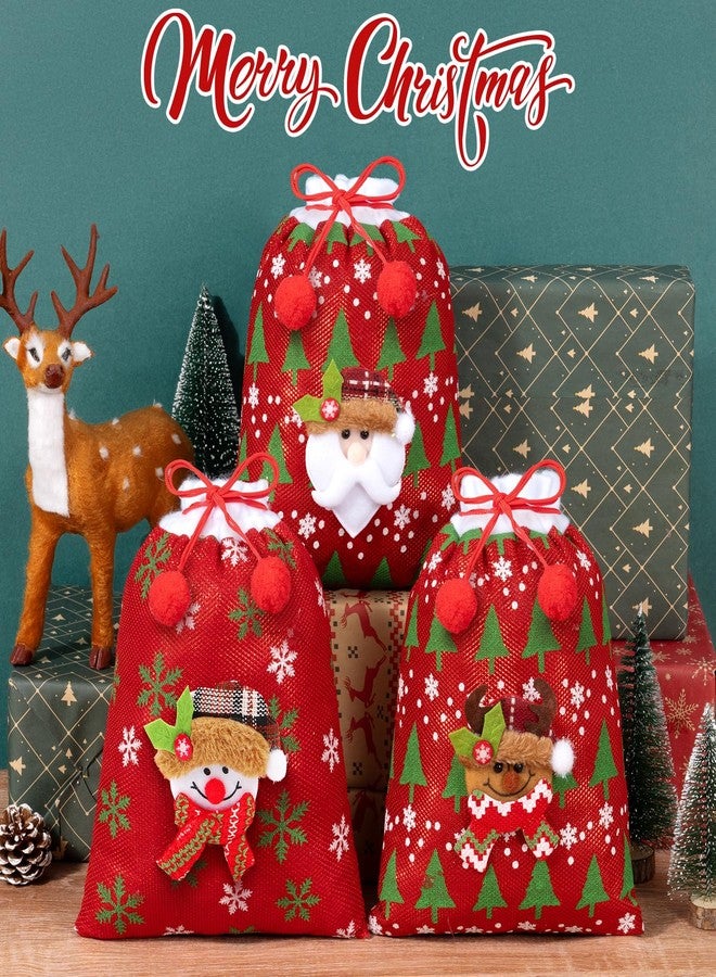 FLOE 12Pcs Christmas Gift Doll Bags with Drawstring, 8x10in 3D Christmas Goody Gift Bags Small Fabric Xmas Candy Bag, Burlap Treat Xmas Reusable Gifts Wrapping Bag Holiday Party Favors Decor Santa Sacks - Image 4