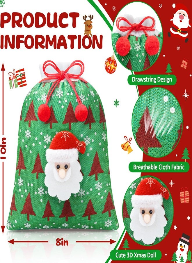 FLOE 12Pcs Christmas Gift Doll Bags with Drawstring, 8x10in 3D Christmas Goody Gift Bags Small Fabric Xmas Candy Bag, Burlap Treat Xmas Reusable Gifts Wrapping Bag Holiday Party Favors Decor Santa Sacks - Image 2