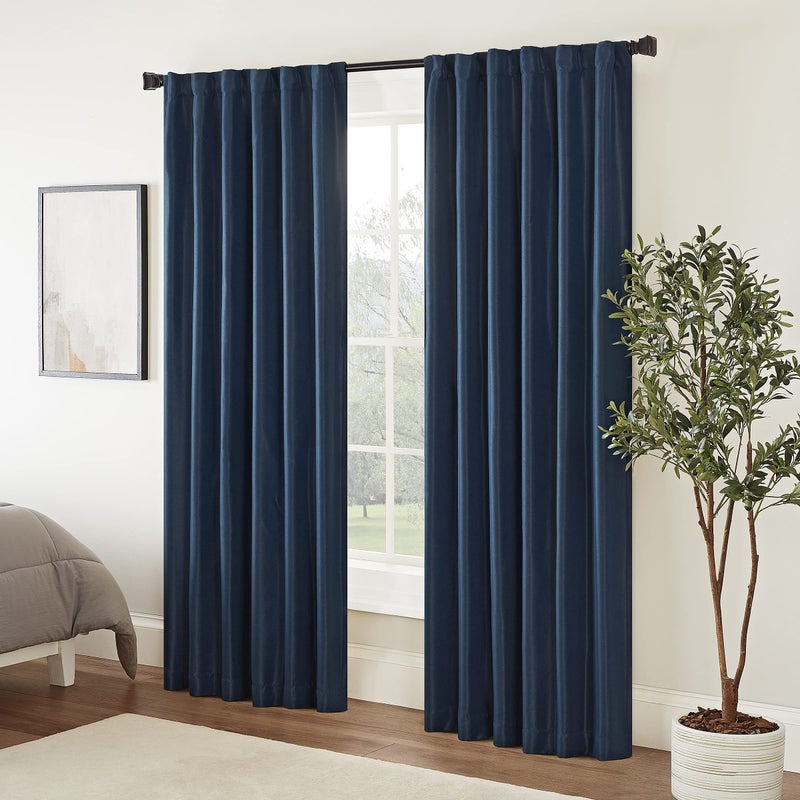 ECLIPSE Fresno Modern Blackout Thermal Rod Pocket Window Curtain for Bedroom 1 Panel 52 x 63 Dark Blue