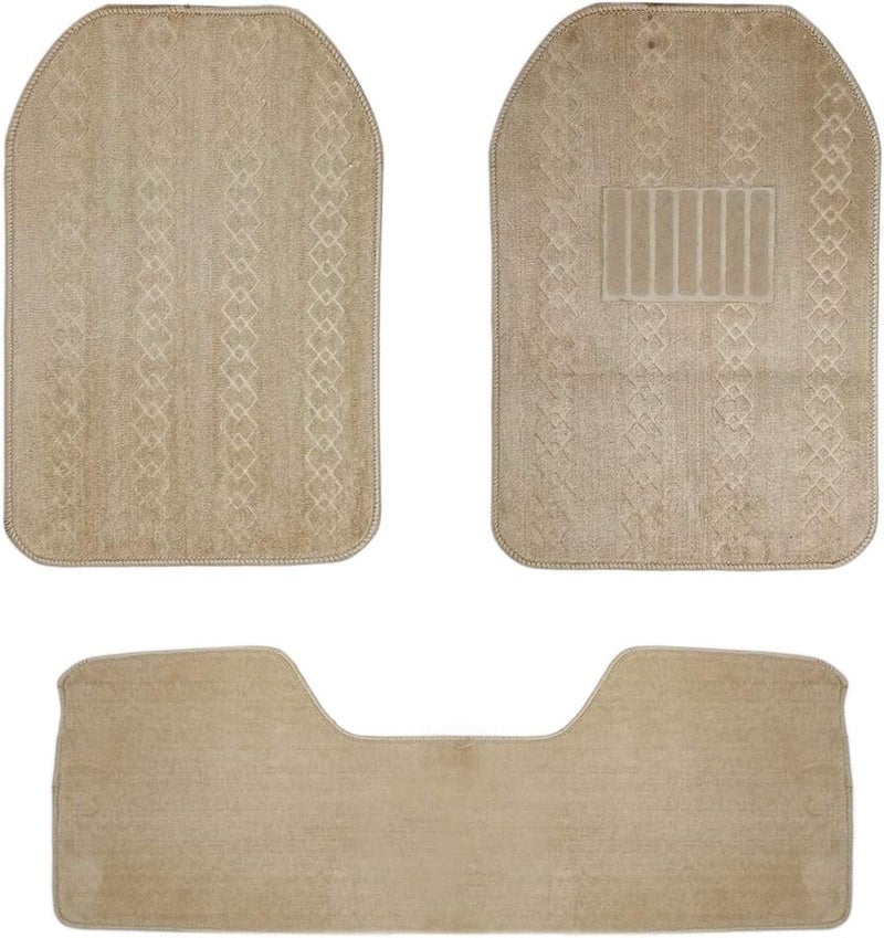 Cotton with Rubber Car Floor Mat - 3 Pieces Set, Beige - Image 1