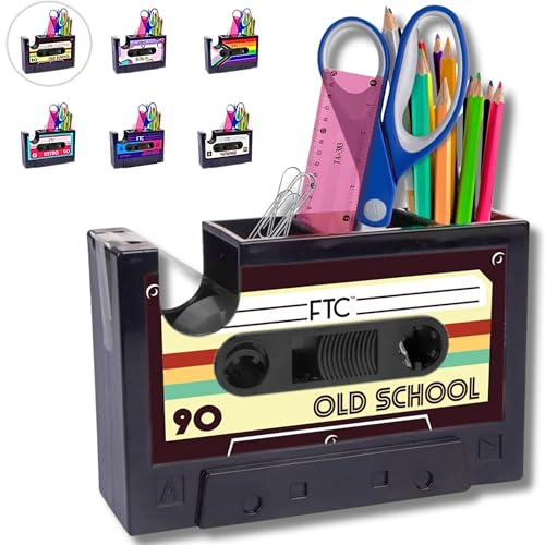 FTC Novelty Cassette Tape Dispenser, Retro Supply Holder for Vintage Décor, Cool Office Supplies and Desk Accessories - 6.70" x 1.98" x 4.53" (Old School) - Image 1
