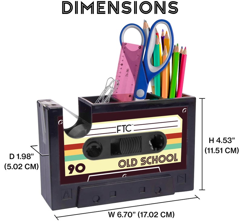 FTC Novelty Cassette Tape Dispenser, Retro Supply Holder for Vintage Décor, Cool Office Supplies and Desk Accessories - 6.70" x 1.98" x 4.53" (Old School) - Image 4