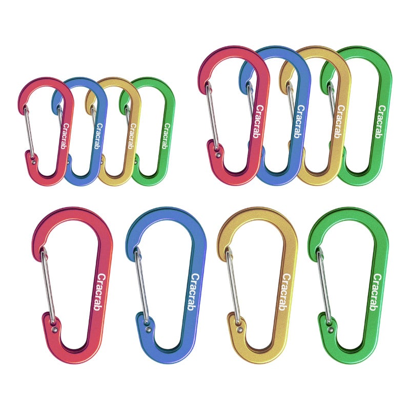 Cracrab 12Pcs Carabiner Clips Assorted Sizes Pack, Includes Small Medium Large 2/2.4/2.8 Inch Aluminum Carabiner Multicolor D Shape Keychain Clip for Backpack (Multiple Colors) - Image 1