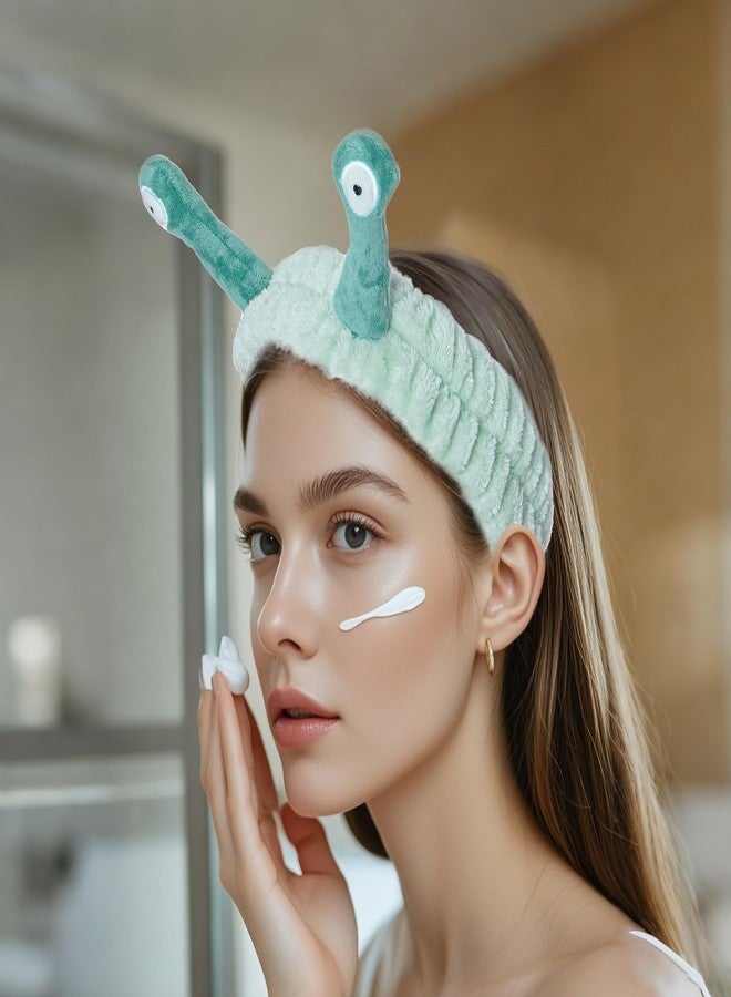 SUMERSHA Cute Snail Headband Spa Face Wash Hairband Cute Cartoon Coral Fleece Elastic Headband Hair Accessory for Washing Face Shower Makeup Skincare - Image 5