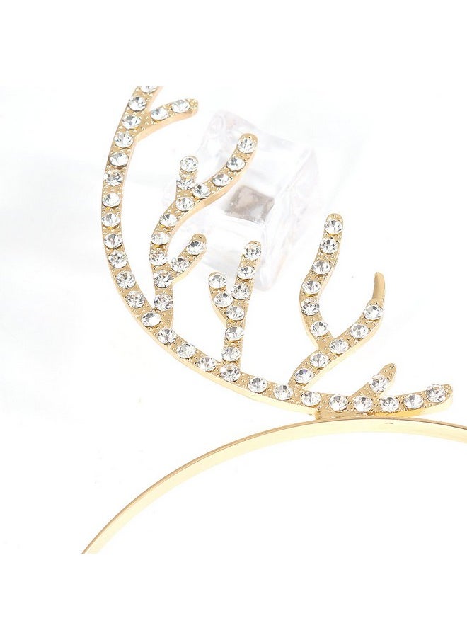 VOGUEKNOCK - Christmas Headband Reindeer Antlers Crystal Paved Delicate Metal Headband Gold - Image 1