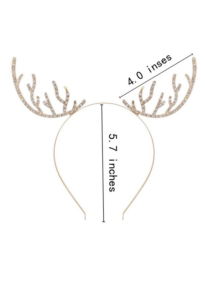 VOGUEKNOCK - Christmas Headband Reindeer Antlers Crystal Paved Delicate Metal Headband Gold - Image 1