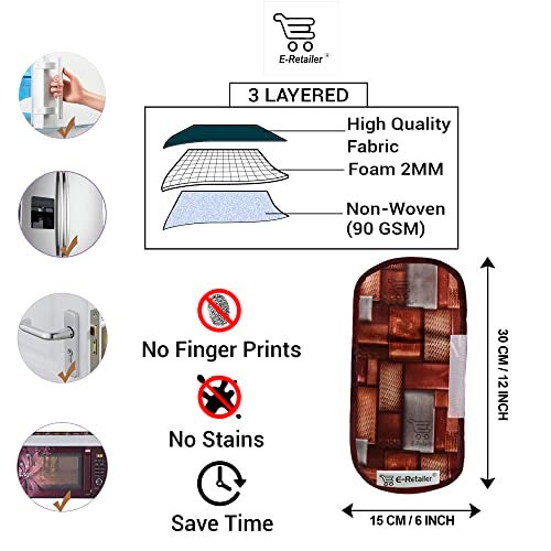 E-Retailer® Polyester 3-Layered Fridge Handle Cover Set of 2Pcs. For Refrigerator and Microwave oven (Color-Brown Checks, Size-12x6 Inches) - Image 2