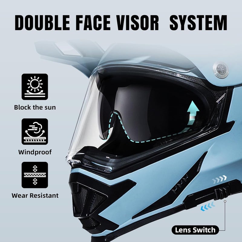 triangle Dual Sport Motorcycle Helmet Dirt Bike Helmets ATV Full Face Helmet for Adults Men with Internal Sunshield DOT Approved - Image 4