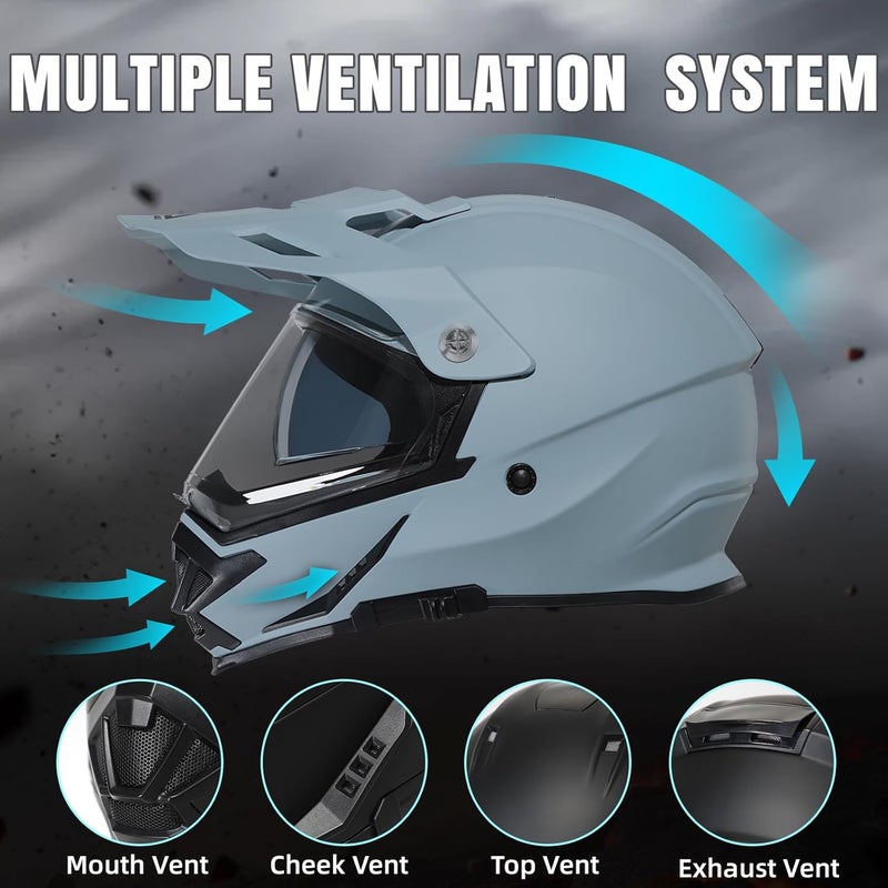 triangle Dual Sport Motorcycle Helmet Dirt Bike Helmets ATV Full Face Helmet for Adults Men with Internal Sunshield DOT Approved - Image 3