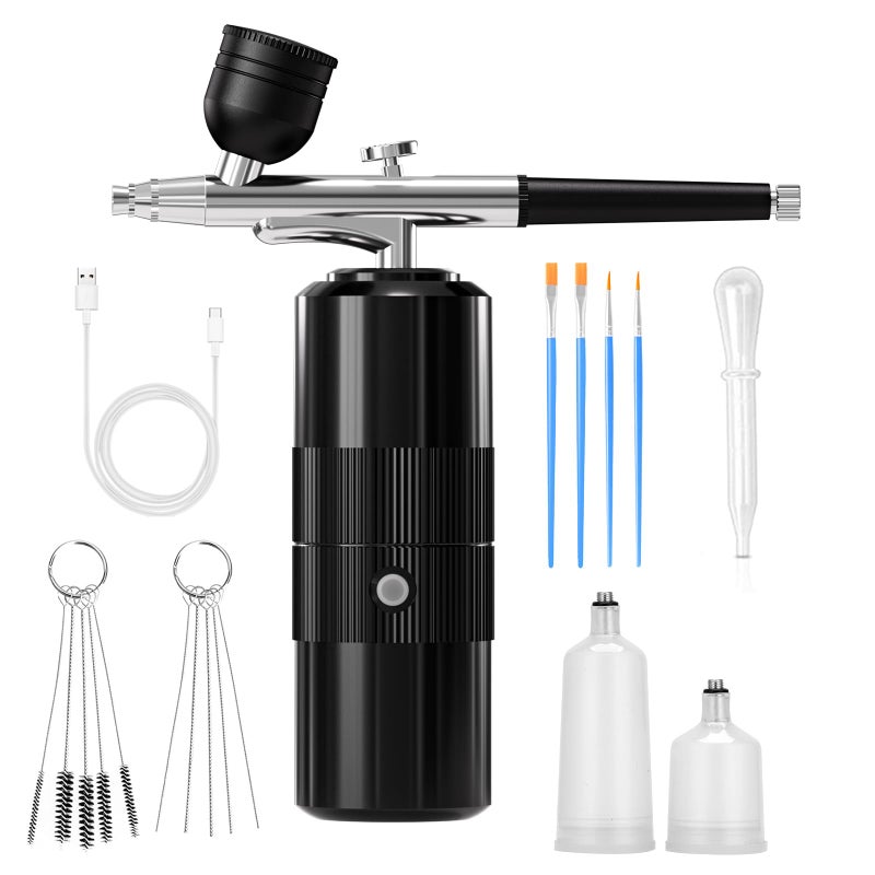 CBVCBV Airbrush Kit with Compressor Portable Airbrush Kit 48PSI HighPressure NonClogging Air Brush Set Cordless Rechargeable with 03mm Nozzle and Cleaning Brush for PaintingNail Art Makeup black - Image 2