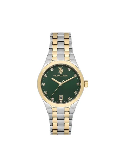 U.S. Polo Assn. Stile Green Dial Stainless Steel Bracelet Analog Watch for Women, 33mm