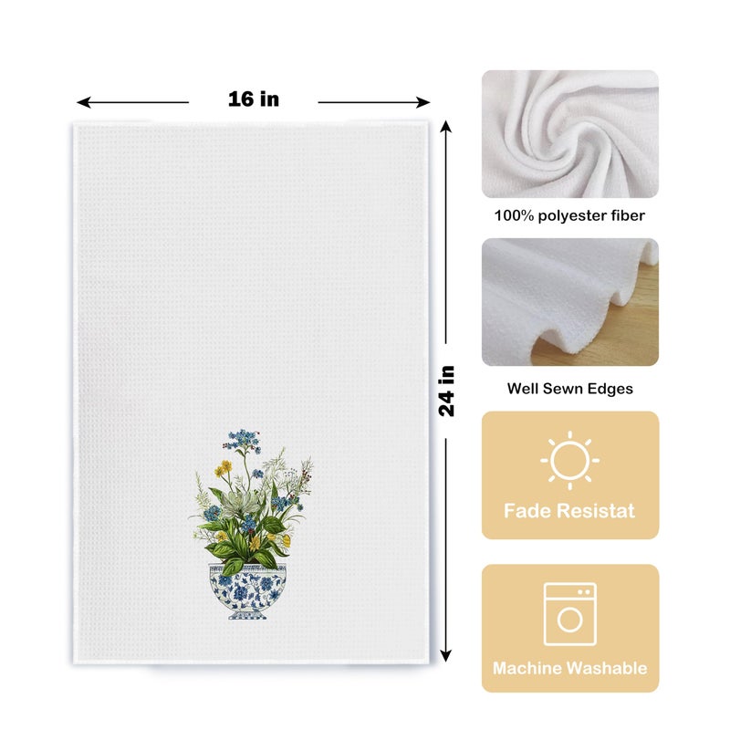 Qpenm Chinoiserie Floral Kitchen Towels Set of 2 - Retro Flower Chinoiserie Dish Towels for Kitchen, Chinoiserie Kitchen Hand Towels, Chinoiserie Waffle Weave Tea Towels Decorative Set 16 X 24 Inch - Image 5