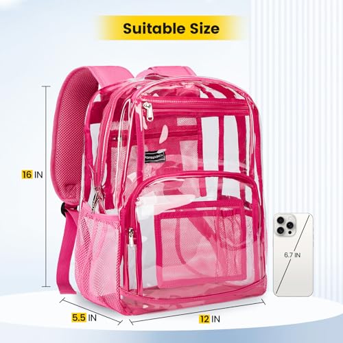 Vorspack Clear Backpack Heavy Duty - Large Transparent Bookbag for Adults, See Through Backpack for College, Work, Travel - Pink - Image 2