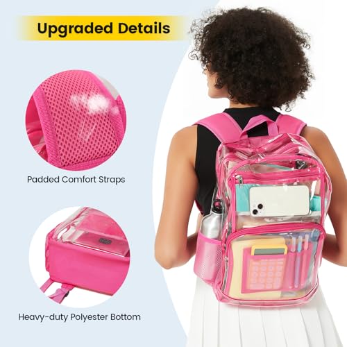 Vorspack Clear Backpack Heavy Duty - Large Transparent Bookbag for Adults, See Through Backpack for College, Work, Travel - Pink - Image 5