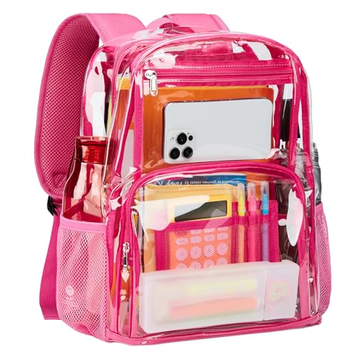 Vorspack Clear Backpack Heavy Duty - Large Transparent Bookbag for Adults, See Through Backpack for College, Work, Travel - Pink - Image 1