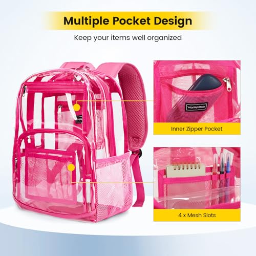 Vorspack Clear Backpack Heavy Duty - Large Transparent Bookbag for Adults, See Through Backpack for College, Work, Travel - Pink - Image 4