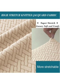 Generic Ottoman Cover Stretch Knitted Jacquard Square Ottoman Cover Thick Ottoman Slipcover Square Storage Ottoman Cover Foot Stool Cover with Elastic Bottom Beige Small  - Image 5