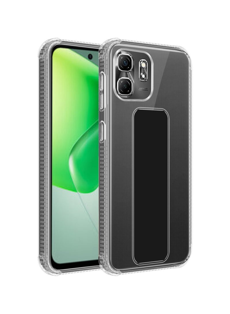 Techie Clear Shockproof Airbag Magnetic Secure Hand Grip Cover Case with Foldable Kickstand for Infinix Hot 50i – Black - Image 1