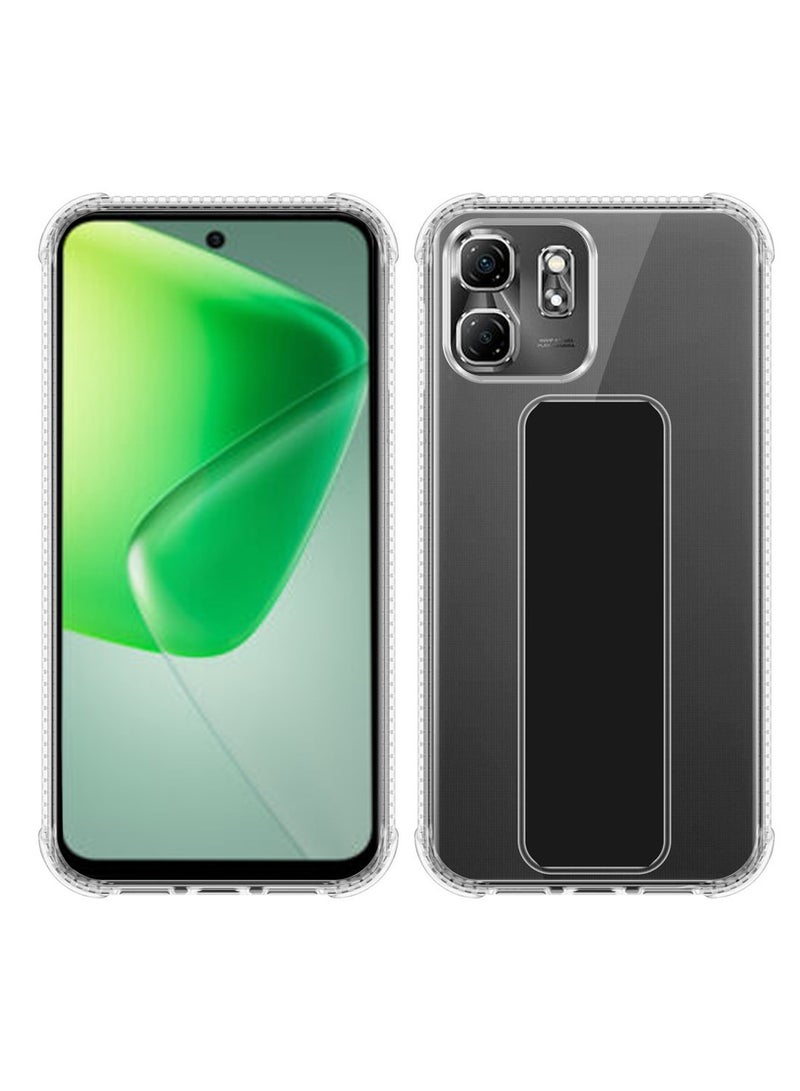 Techie Clear Shockproof Airbag Magnetic Secure Hand Grip Cover Case with Foldable Kickstand for Infinix Hot 50i – Black - Image 2