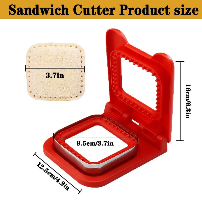 Xstronq Square Sandwich Cutter and Sealer for Kids Lunch - Leak-Proof Design & Dishwasher Safe, Stainless Steel Blades for Bento Box, Party Snacks (Red) - Image 2