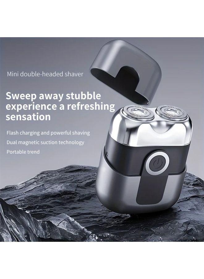 Black Mini Electric Shaver USB Charging Portable Double Edged Floating Head Clean Shaving Men Gift - Image 4