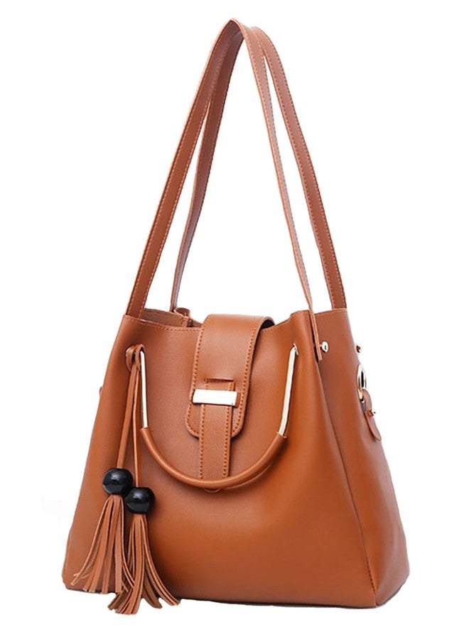 FiveloveTwo Women's Purse and Handbags 3 Pcs Bag Set PU Leather Tassel Totes Clutch Satchels Top Handle Shoulder Crossbody Bags Pack Brown - Image 2