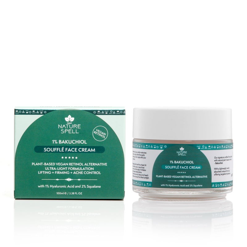 Nature Spell Natural Retinol Cream for Face 100ml â€“ Reduces Appearance of Fine Lines â€“ (Bakuchiol + Hyaluronic Acid) - Anti Wrinkle Face Cream â€“ 100% Vegan Suitable for all Skin Types - Made in the UK - Image 1