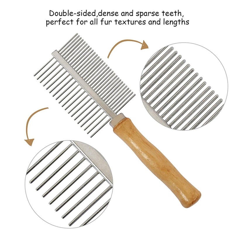 Buraq Pets Wooden Double Side Stainless Steel Needles Pets Comb, Hairbrush Grooming for Dogs Cat Cleaning Supplies Cat Comb Or Dog Comb (Wooden Dual Side Comb) - Image 3