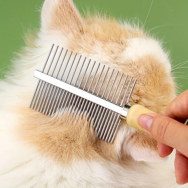 Buraq Pets Wooden Double Side Stainless Steel Needles Pets Comb, Hairbrush Grooming for Dogs Cat Cleaning Supplies Cat Comb Or Dog Comb (Wooden Dual Side Comb) - Image 2