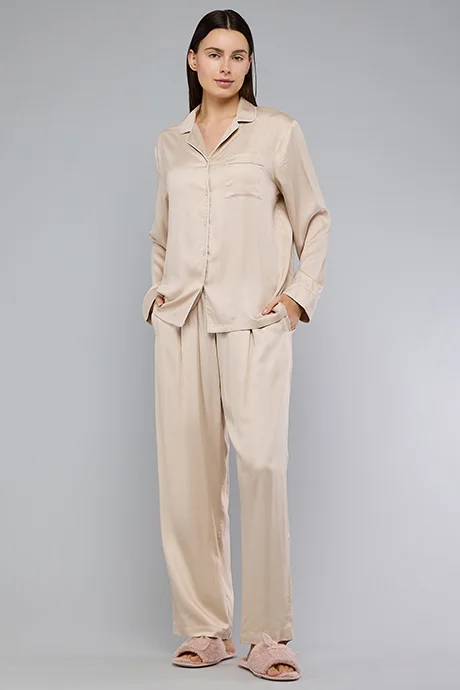 أر أند بي Solid Lapel Collar Pyjama Set
