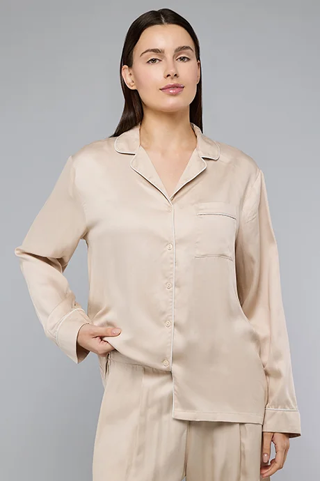 أر أند بي Solid Lapel Collar Pyjama Set