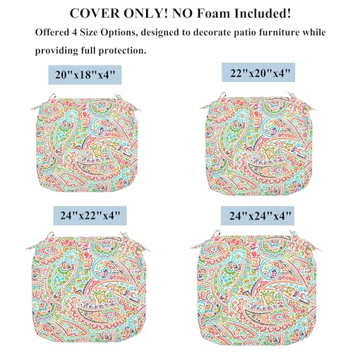 FUNHOME Outdoor Chair Cushion Covers 2 Pack, No Insert! Patio Cushion Covers Replacement 20" x 18" x 4", Water Resistant Chair Cushion Slipcovers, Melora Paisley (Covers ONLY) - Image 5