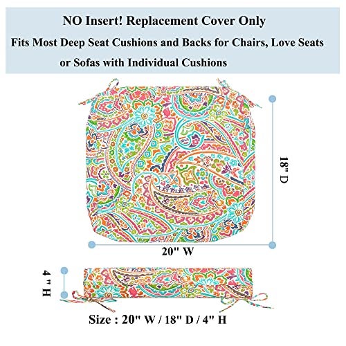 FUNHOME Outdoor Chair Cushion Covers 2 Pack, No Insert! Patio Cushion Covers Replacement 20" x 18" x 4", Water Resistant Chair Cushion Slipcovers, Melora Paisley (Covers ONLY) - Image 3